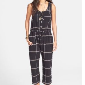 Free People Plaid Grid Navy Jumpsuit (S)